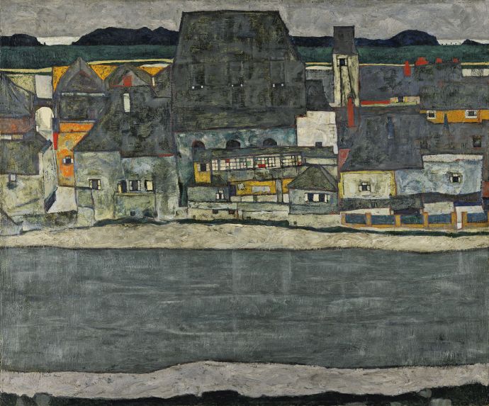 Egon Schiele, Houses on the River (The Old Town), 1914-web