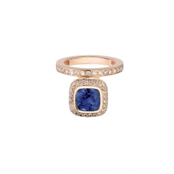 80-3 Grand Jeté玫瑰金单圈戒指，饰蓝宝石和钻石