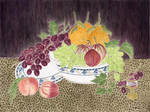 果盆Fruit Bowl,2020,纸本设色ink and color on paper,45.8×60.8cm