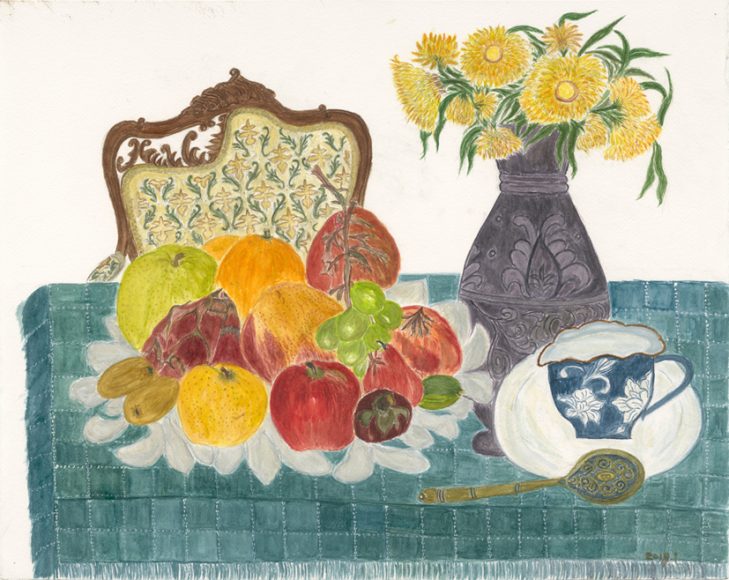 百果盆Fruit Tray,2019,纸本设色ink and color on paper,41×51.5cm