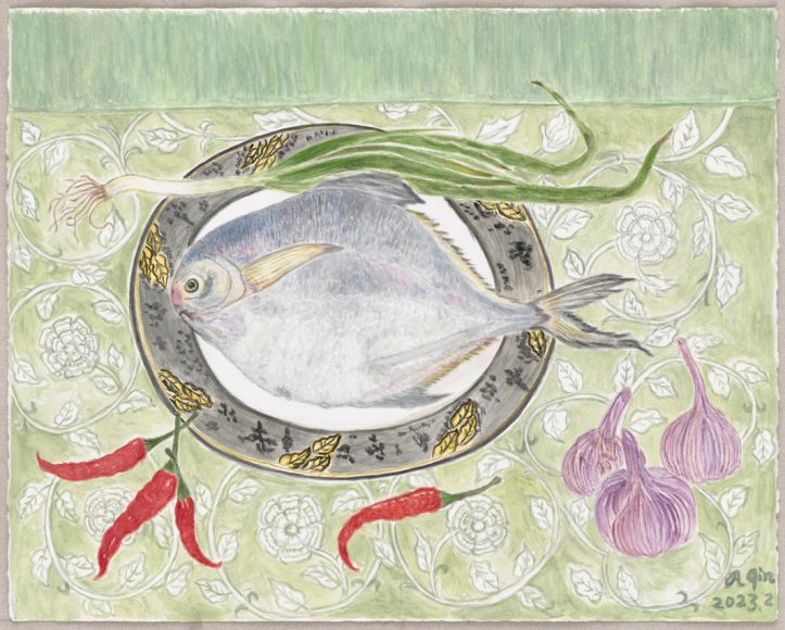 鲳鱼Pomfret,2023,纸本设色ink and color on paper,41×51.5cm