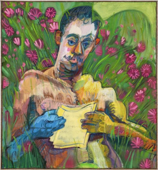 “Beware of Pity” (2025), oil and oil pastel on linen, 80 x 75 centimeters