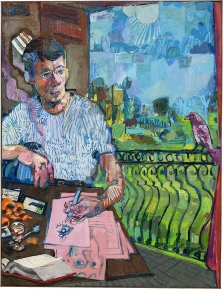 “Hotel Du Lac” (2025), oil and oil pastel on linen, 152 x 117 centimeters